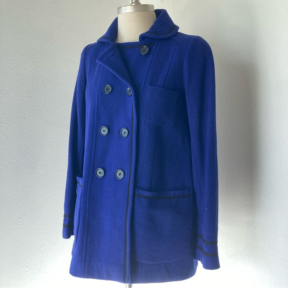 Royal Blue wool blend double breasted pea coat pockets S XS River Island CL3